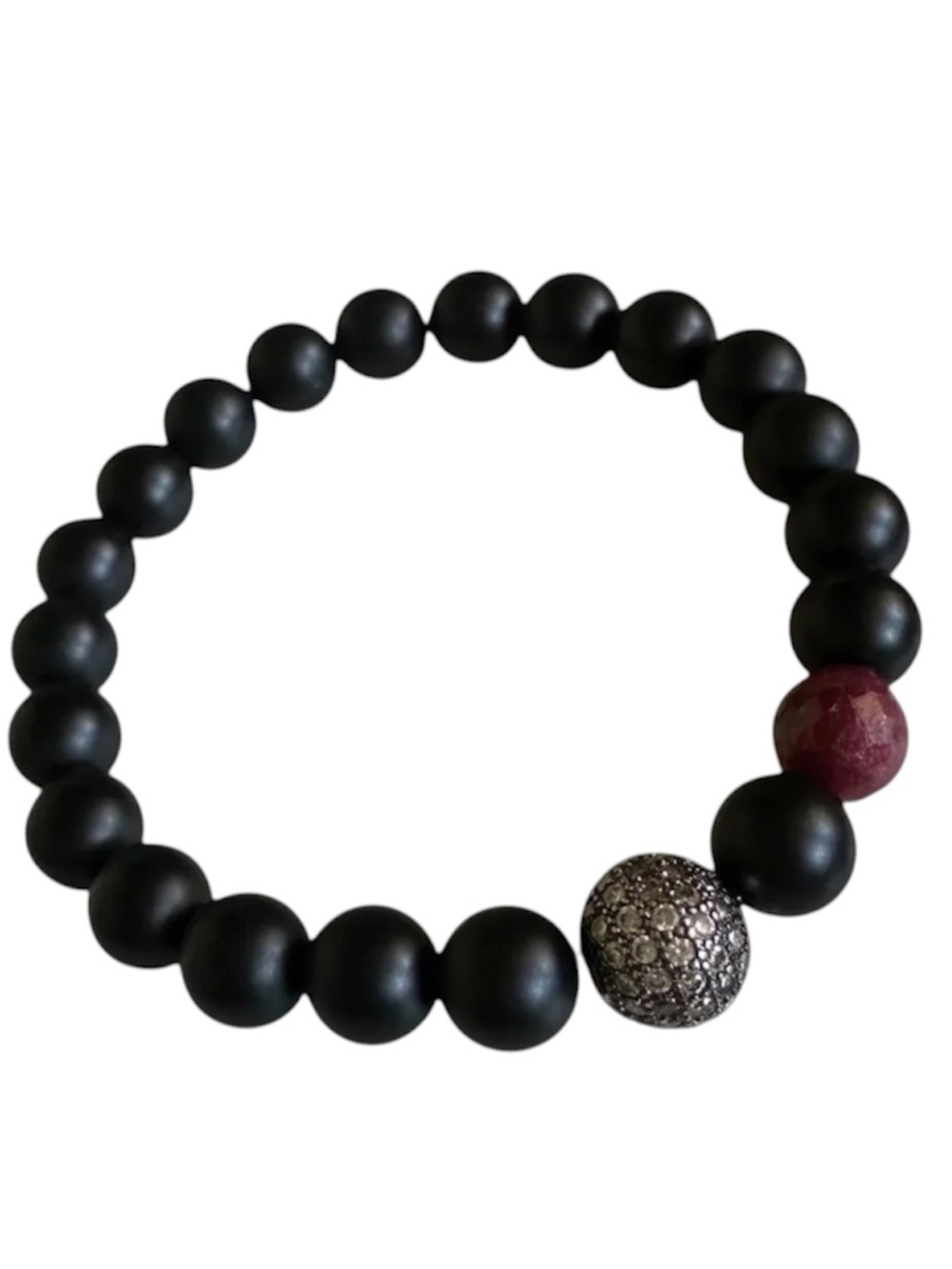 CLASSIC 8mm Matte Onyx Ruby Stretch Bracelet Black Red Pave Spacer 6–7”